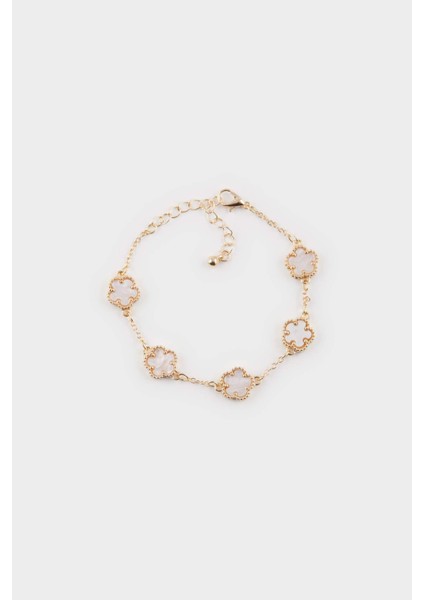 Kadın Beyaz Çiçekli Gold Bileklik E8318AXNS