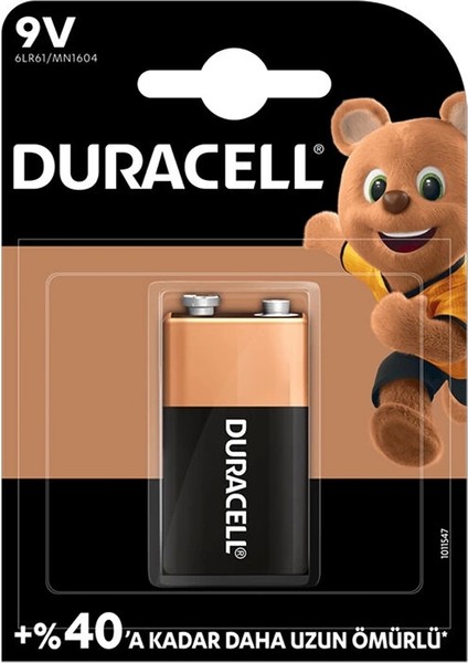 Duracell 9 Volt Alkalin Pil Tekli