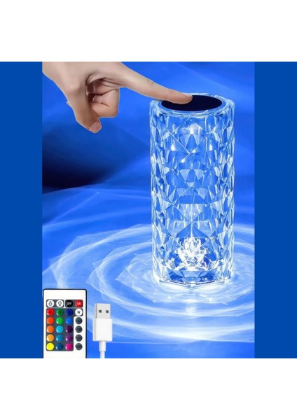 Dokunmatik Kristal LED Rgb Masa Lambası-Uzaktan Kumandalı Dekorasyon Lambası-Usb Şarjlı