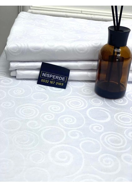 Nivemeshome 140X160 Beyaz Daire Sembol Leke Tutmaz Masa Örtüsü