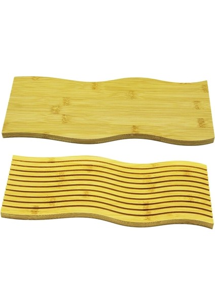 Dikdörtgen Çift Taraflı : Düz - Dalgalı Oyuk Desenli Ahşap Bambu Sunum Tepsi 15X39CM