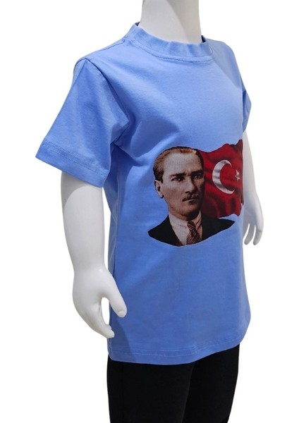 Ay Yıldızlı Atatürk Baskılı Mavi Tişört fiyatları