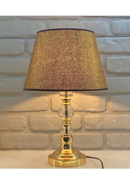 Gold Ayaklı 3 Kristal Taşlı Açık Kahverengi Keten Kumaş Şapkalı Abajur Masa Lambası fiyatları
