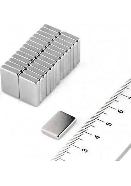N35 15 x 10 x 1.5 mm Neodyum Mıknatıs 40 Adet, Köşeli, Nikel Kaplamalı