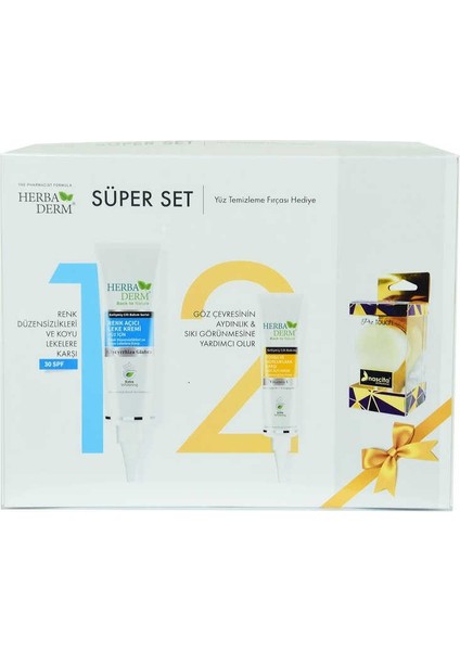 Süper Set Renk Açıcı Leke Kremi 55 Ml+Göz A ltı Kremi 15 ml + Hediye Yüz Temizleme Fırçası