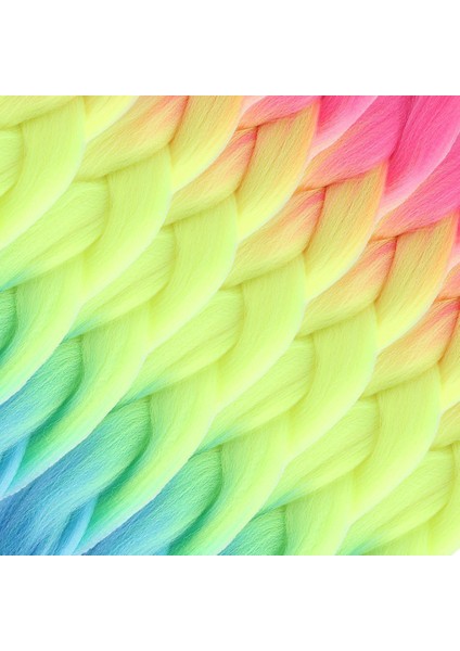 Afrika Örgülük Ombreli Sentetik Saç 100 Gr. - Fuşya - Neon Sarı - Açık Mavi