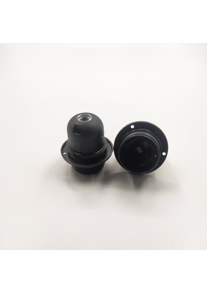 Dekoratif Plastik E-27 Yarım Dişli Halkalı Geçmeli Duy Siyah (2 Adet)