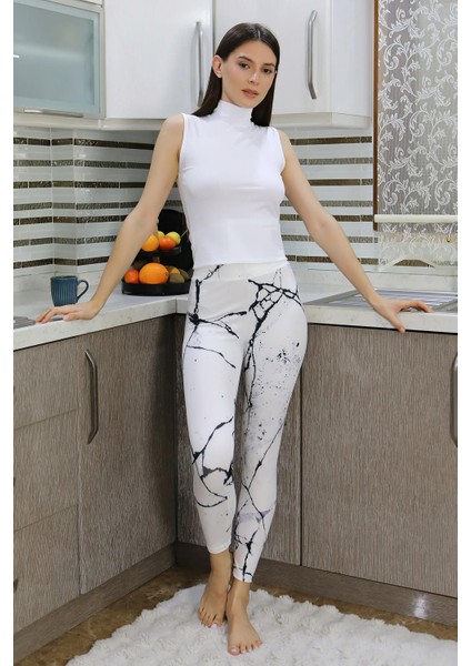 Kadın Micro Desenli Tayt Beyaz 5920