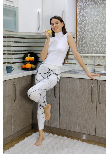 Kadın Micro Desenli Tayt Beyaz 5920 modelleri