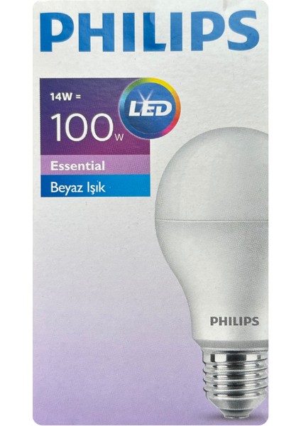 (3 adet) Philips 14W (100W) Beyaz IŞIK E27 DUYLU (Kalın Duy) LED Ampul
