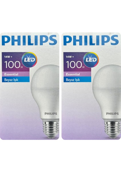 (2 adet) Philips 14W (100W) Beyaz IŞIK E27 DUYLU (Kalın Duy) LED Ampul