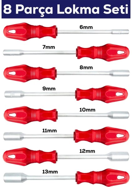 8 Parça Lokma Tornavida Seti (6-7-8-9-10-11-12-13 mm)