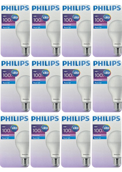 (12 Adet) Philips 14W (100W) Beyaz IŞIK E27 DUYLU (Kalın Duy) LED Ampul