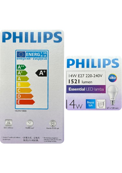 (12 Adet) Philips 14W (100W) Beyaz IŞIK E27 DUYLU (Kalın Duy) LED Ampul