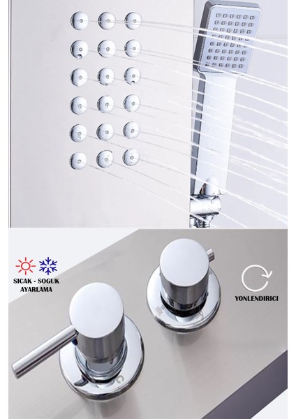 Victoria Beyaz Masajlı Duş Paneli - Dikey Jakuzi - Robot Duş - El Duşu - Lüx Duş