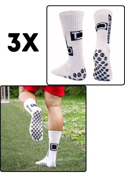 3 Adet Özel Beyaz Kaydırmaz Silikon Havlu Taban Dikişsiz Maç Pro Sporcu Çorabı