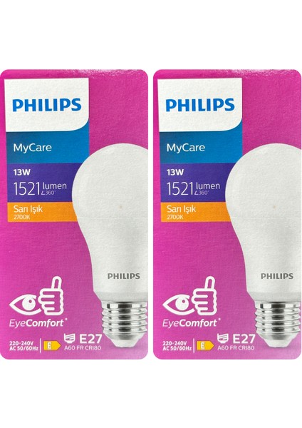 (2 adet) Philips 13W SARI IŞIK E27 DUYLU (Kalın Duy) LED Ampul