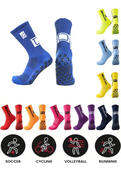 Unisex Mavi Anti Slip Socks Kaymaz Silikon Havlu Taban Maç Pro Sporcu Çorabı fırsatları