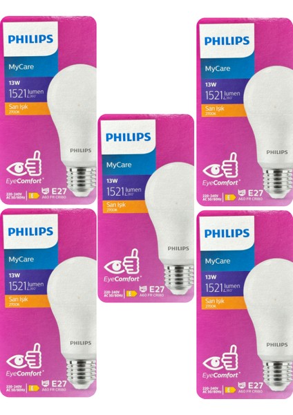 (5 adet) Philips 13W SARI IŞIK E27 DUYLU (Kalın Duy) LED Ampul