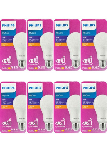(8 adet) Philips 13W SARI IŞIK E27 DUYLU (Kalın Duy) LED Ampul