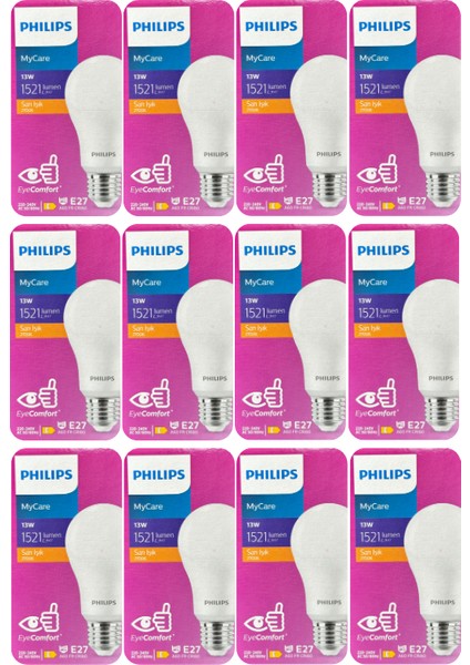 (12 adet) Philips 13W SARI IŞIK E27 DUYLU (Kalın Duy) LED Ampul