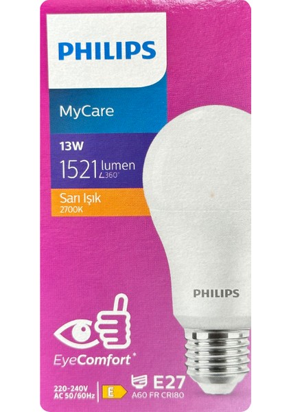 (12 adet) Philips 13W SARI IŞIK E27 DUYLU (Kalın Duy) LED Ampul