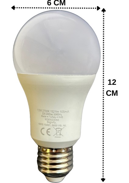 (12 adet) Philips 13W SARI IŞIK E27 DUYLU (Kalın Duy) LED Ampul