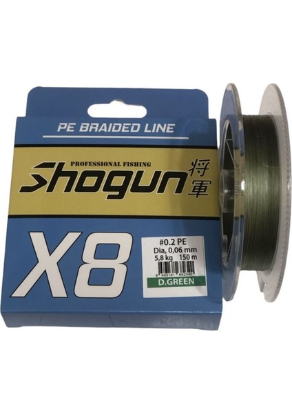 8x 150 mt Ip Misina Dark Green 0,16 mm 0.8 Pe
