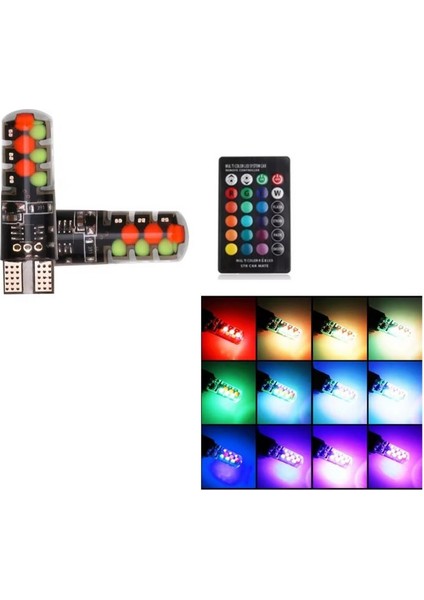 ( 2 x Adet ) 1 Takım LED T10 Dipsiz Ampul 12V Rgb Kumandalı Yeni Nesil ( 5W Dipsiz Ampul Rgb )