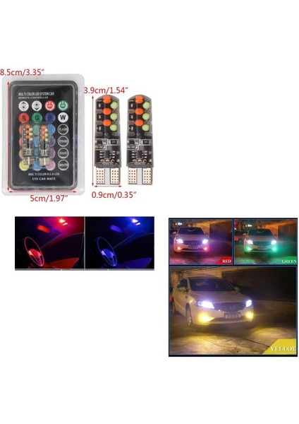 ( 2 x Adet ) 1 Takım LED T10 Dipsiz Ampul 12V Rgb Kumandalı Yeni Nesil ( 5W Dipsiz Ampul Rgb )