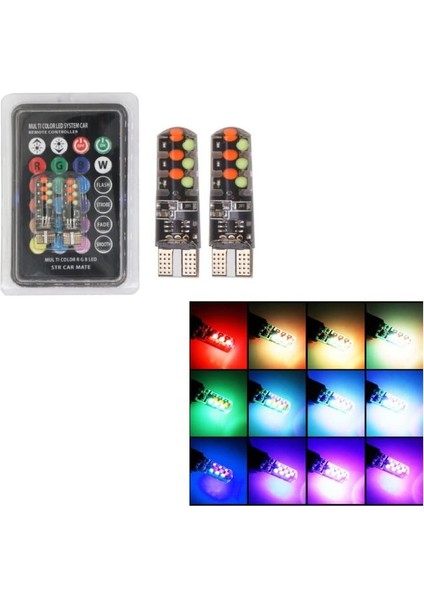 ( 2 x Adet ) 1 Takım LED T10 Dipsiz Ampul 12V Rgb Kumandalı Yeni Nesil ( 5W Dipsiz Ampul Rgb )