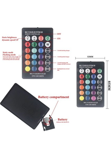 ( 2 x Adet ) 1 Takım LED T10 Dipsiz Ampul 12V Rgb Kumandalı Yeni Nesil ( 5W Dipsiz Ampul Rgb )