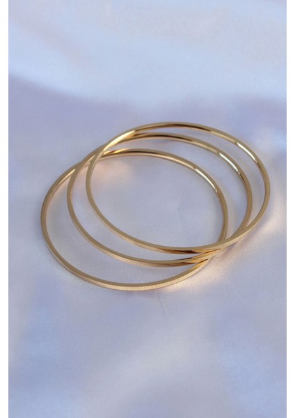 316L Çelik Gold Renk 3'lü Ajda Model Kadın 60 mm Bilezik
