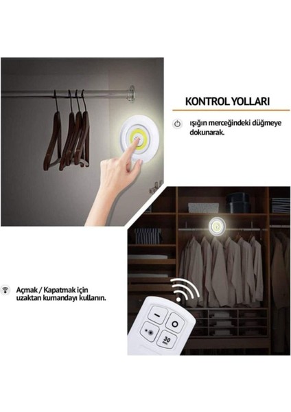 Uzaktan Kumandalı Yapışkanlı Kablosuz Pilli LED 3'lü Spot Lamba Spot LED fırsatları