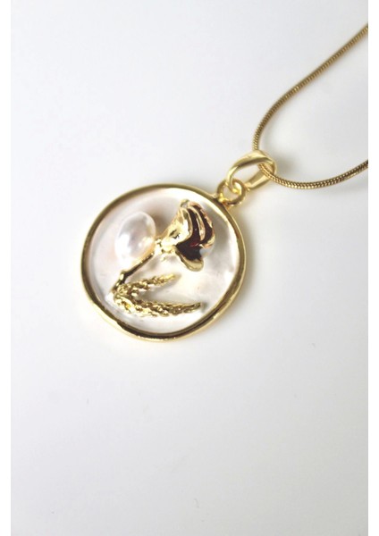 Vintage Kırmızı Gül Motifli 3D Tablo Tasarım Kadın Çelik Kolye