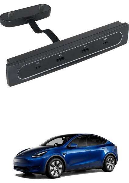 Tesla Model Y / Model 3 Hızlı Şarj ve Data Aktarım Portu, Type C & Usb-A Şarj ve Data Aktarımı, Siyah Renk Seçeneği Ile