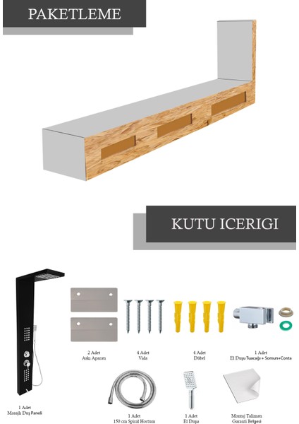 Çift Renk (Beyaz-Silver Gri) Masajlı Duş Seti - Dikey Jakuzi - Robot Duş - El Duşu - Lüx
