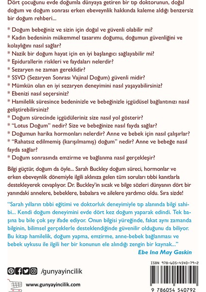 Nazik Doğum Şefkatli Annelik Dr. Sarah J. Buckley 400 Sayfa Türkçe Kitap fiyatları