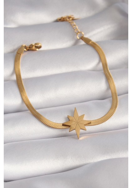 316L Çelik Gold Renk İtalyan Zincir Model Kutup Yıldızı Figür Kadın Bileklik