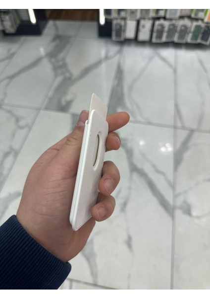 Magsafe Kartlık Deri Kartlık Mıknatıslı Kart Kılıf (Magsafe Uyumlu Kılıflar Içindir) - Beyaz
