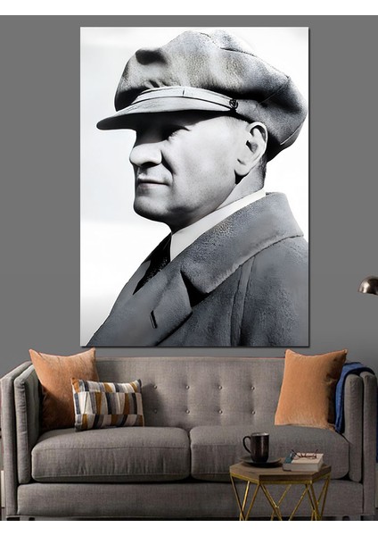 Siyah Beyaz Mustafa Kemal Atatürk Dekoratif Kanvas - Mdf Ahşap Tablo fiyatları