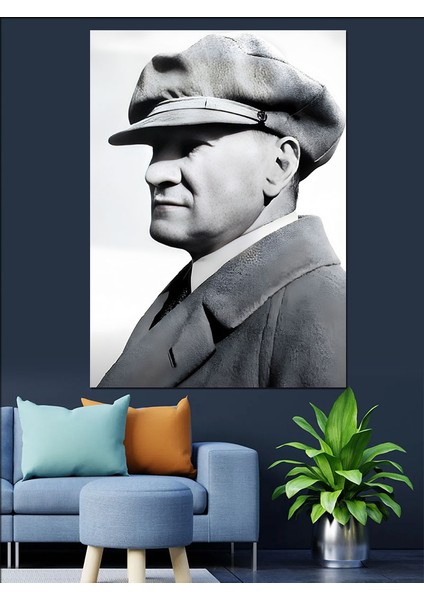Siyah Beyaz Mustafa Kemal Atatürk Dekoratif Kanvas - Mdf Ahşap Tablo modelleri