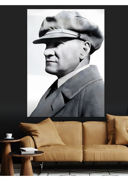 Siyah Beyaz Mustafa Kemal Atatürk Dekoratif Kanvas - Mdf Ahşap Tablo fırsatları