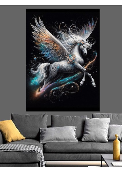 Kanatlı Pegasus At Dekoratif Kanvas - Mdf Ahşap Tablo