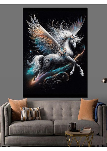 Kanatlı Pegasus At Dekoratif Kanvas - Mdf Ahşap Tablo