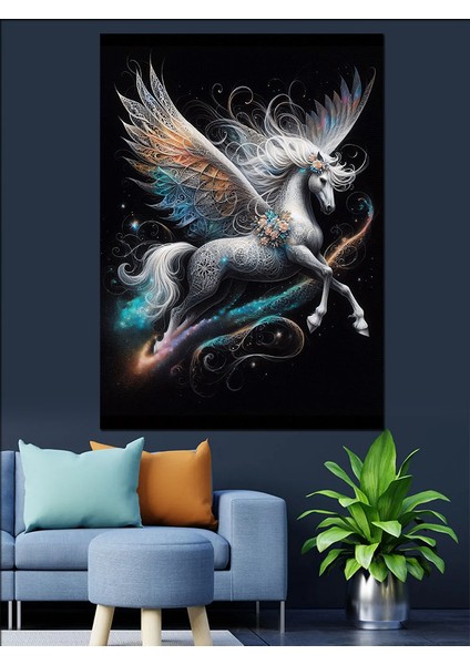 Kanatlı Pegasus At Dekoratif Kanvas - Mdf Ahşap Tablo