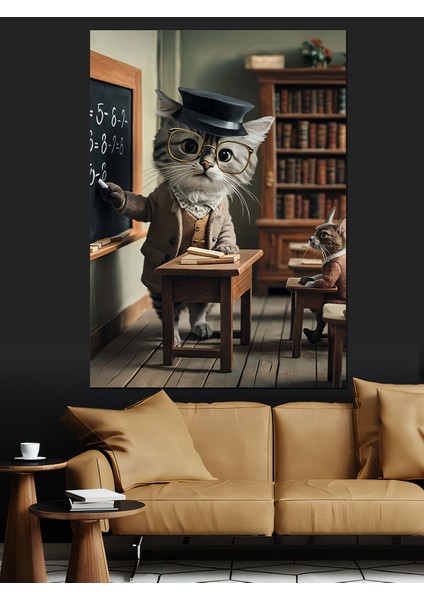 Öğretmen Kedi Dekoratif Kanvas - Mdf Ahşap Tablo