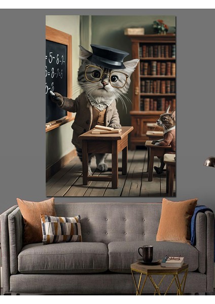 Öğretmen Kedi Dekoratif Kanvas - Mdf Ahşap Tablo fırsatları