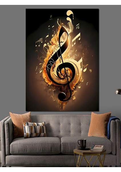 Sol Anahtarı Müzik Temalı Dekoratif Kanvas - Mdf Ahşap Tablo
