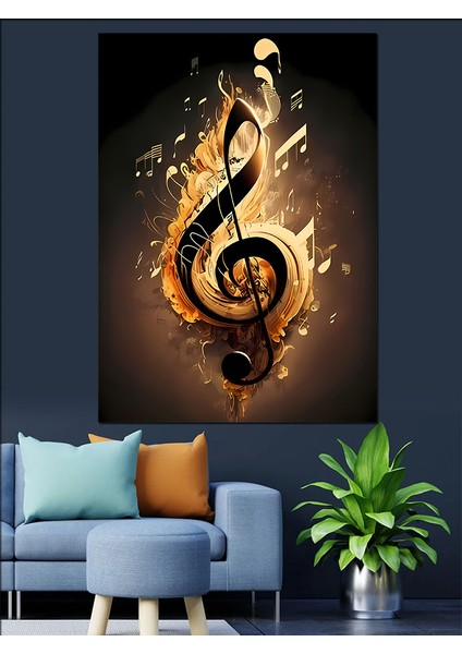 Sol Anahtarı Müzik Temalı Dekoratif Kanvas - Mdf Ahşap Tablo